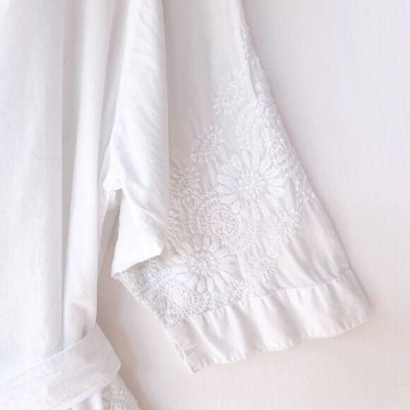 La Cera White Floral Embroidered 100% Cotton Short Robe Medium M - Picture 13 of 14